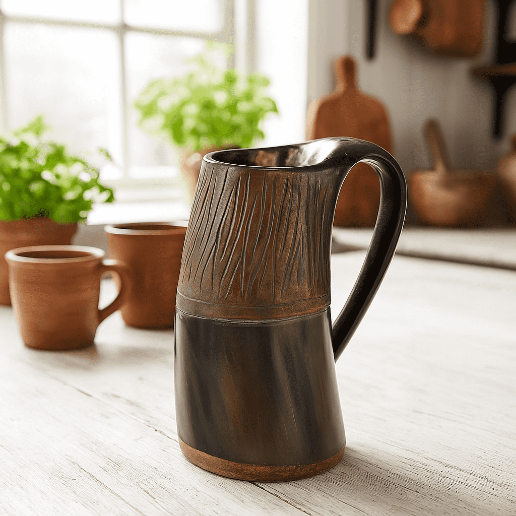 Hand Carved Recycled Horn Water Jug