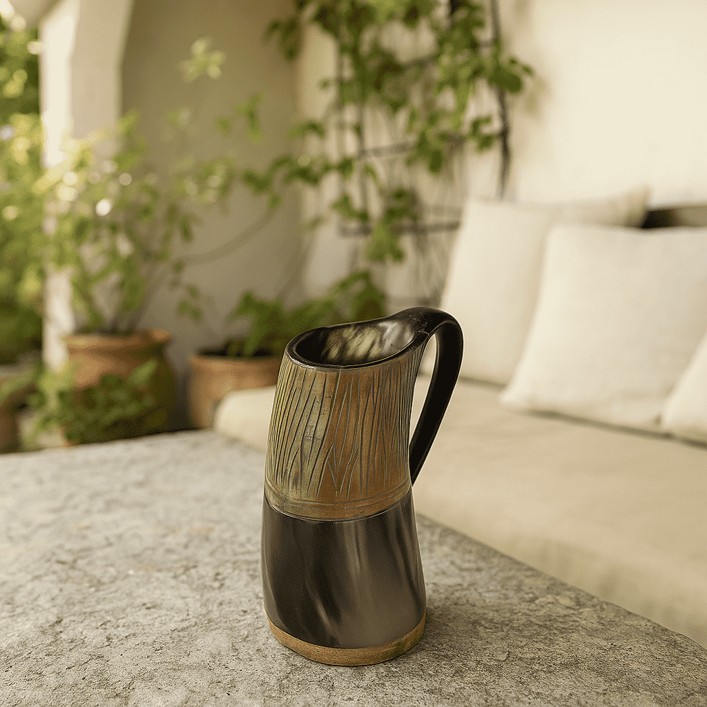 Hand Carved Recycled Horn Water Jug