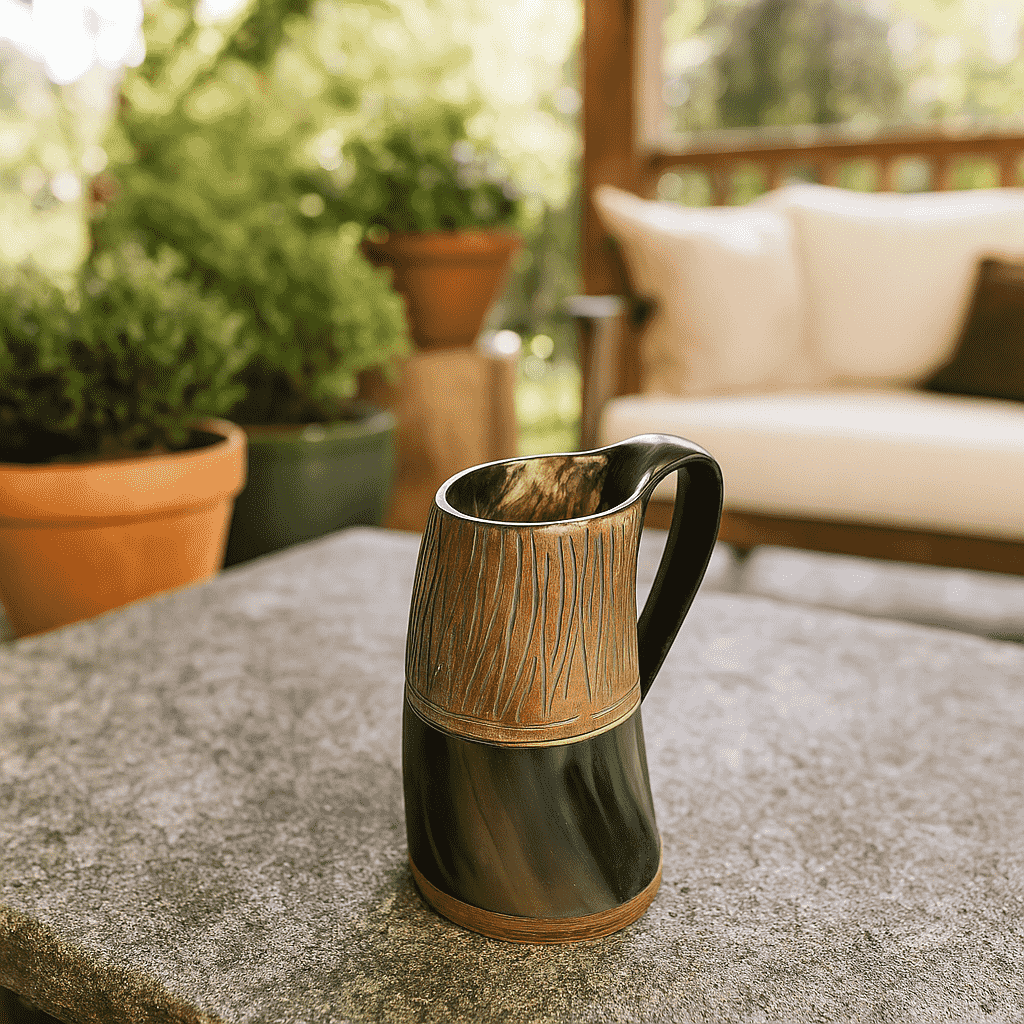 Hand Carved Recycled Horn Water Jug