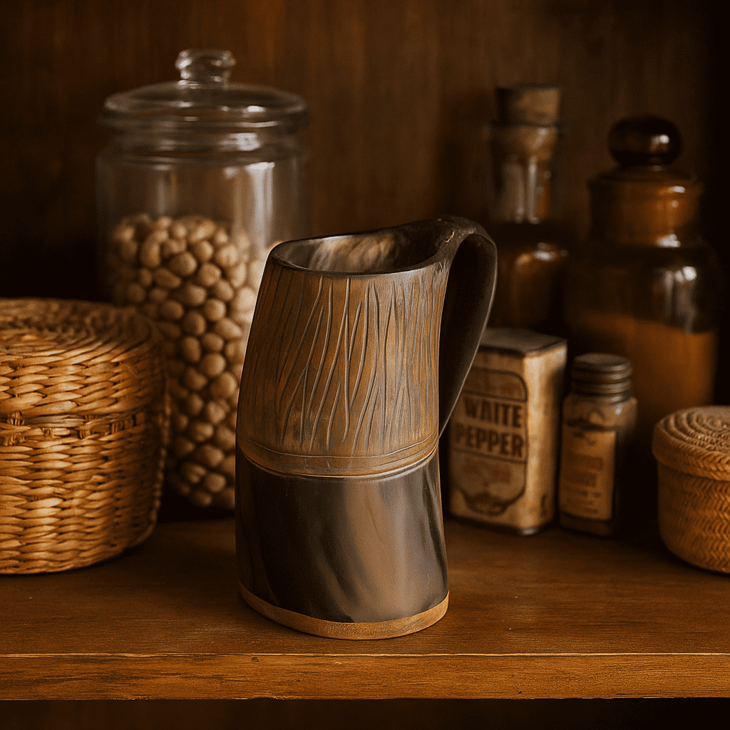 Hand Carved Recycled Horn Water Jug