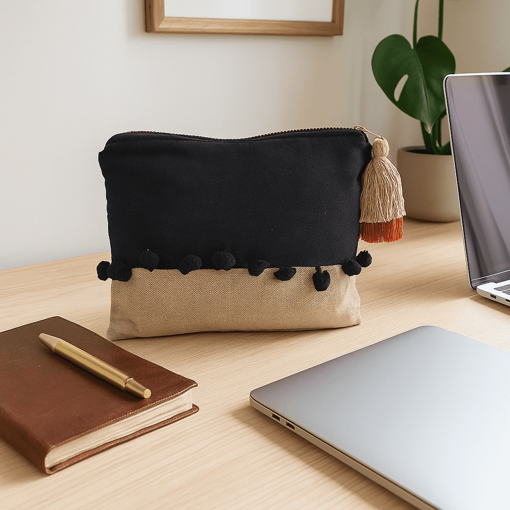 Monotone Embroidered Cotton Travel Pouch