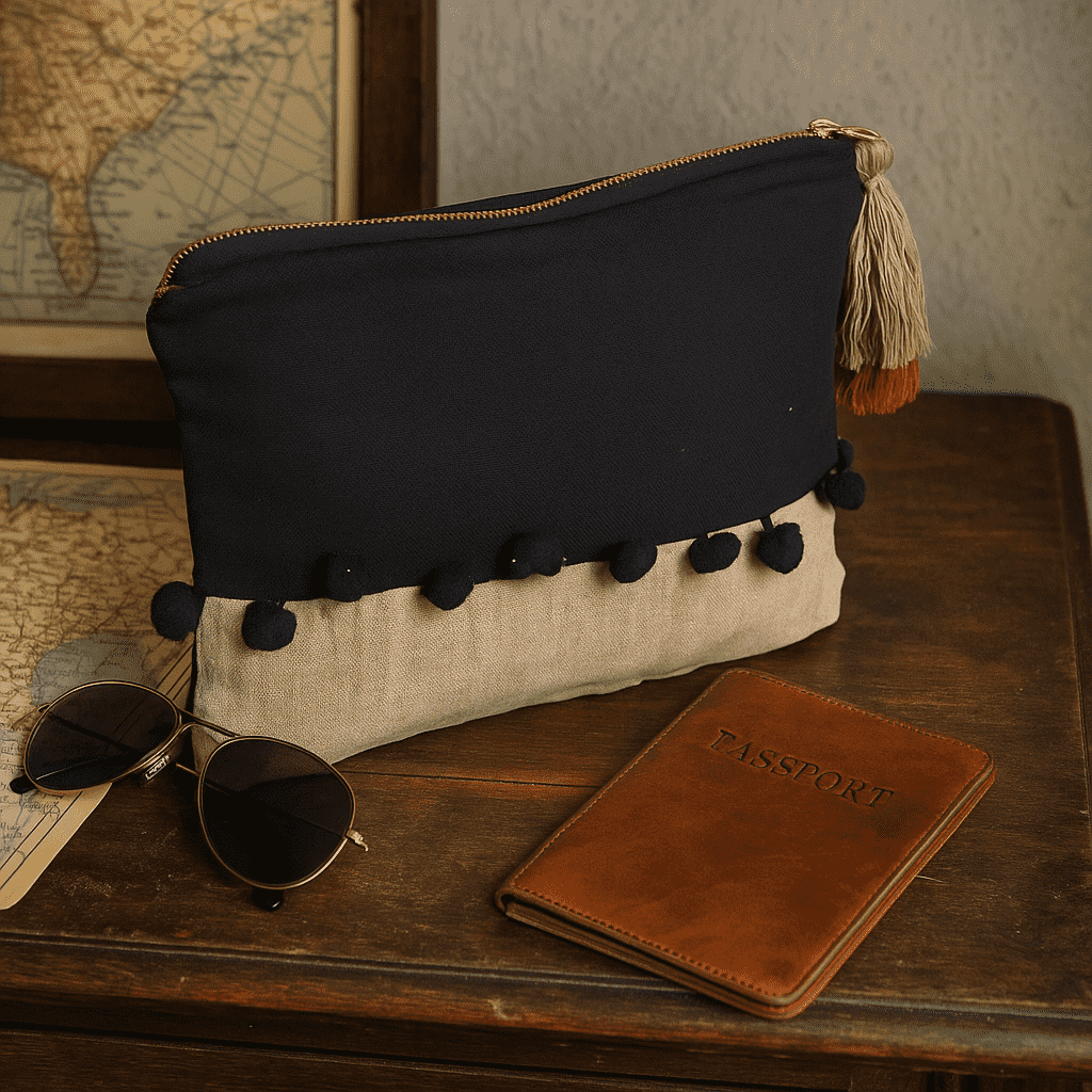 Monotone Embroidered Cotton Travel Pouch