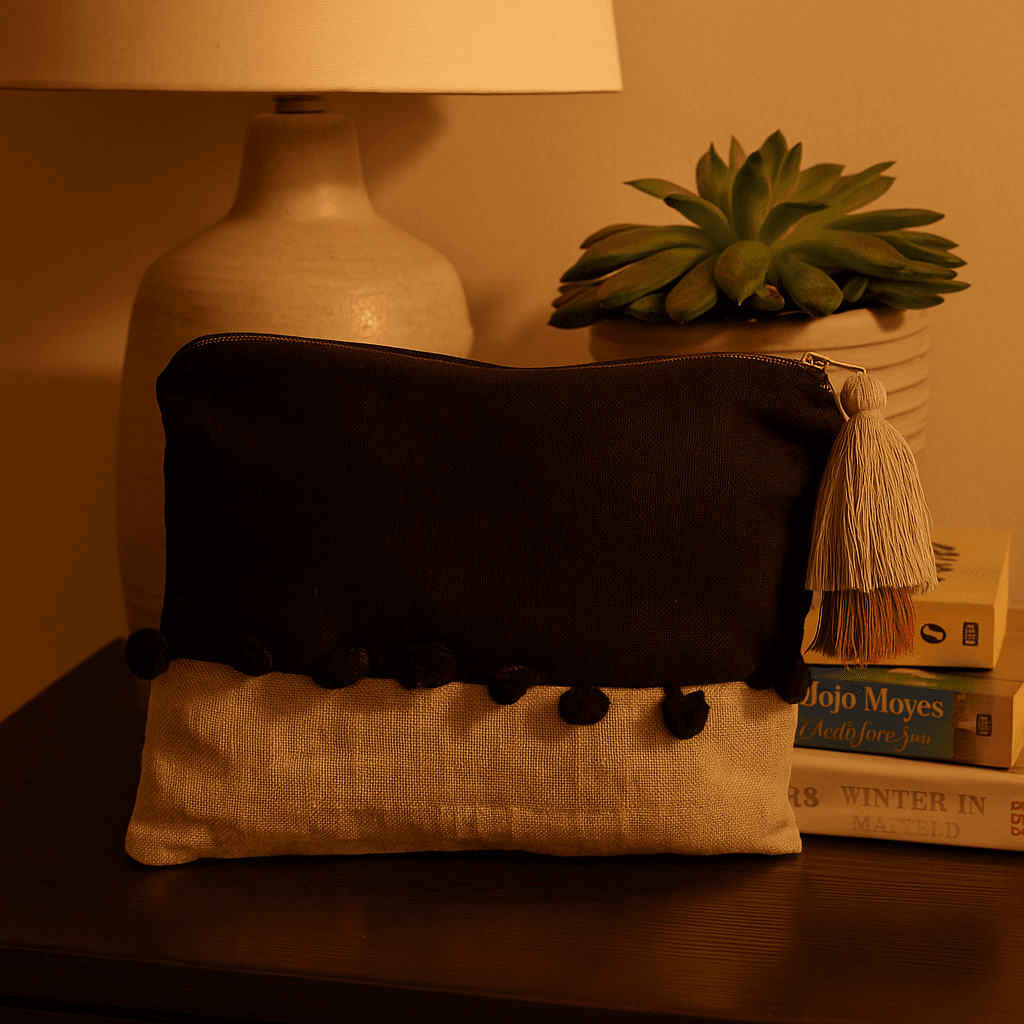 Monotone Embroidered Cotton Travel Pouch