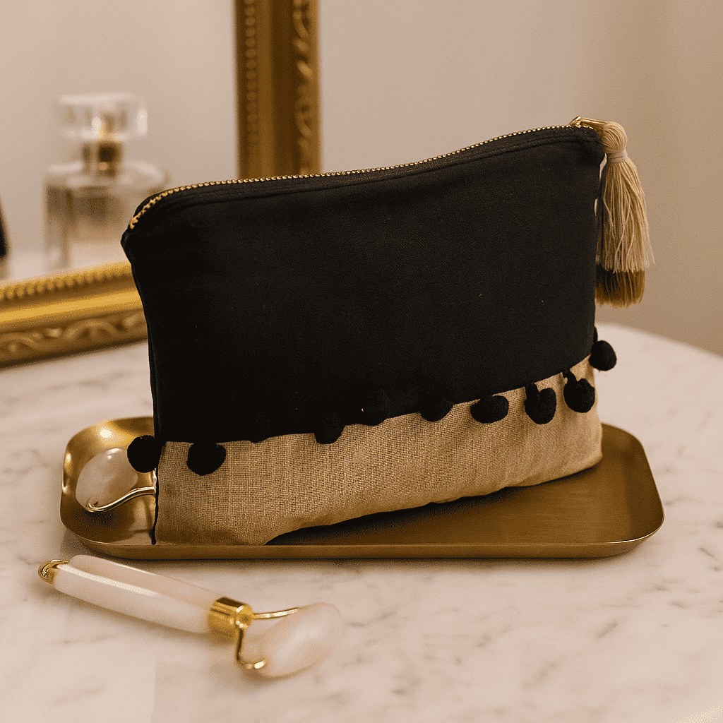 Monotone Embroidered Cotton Travel Pouch