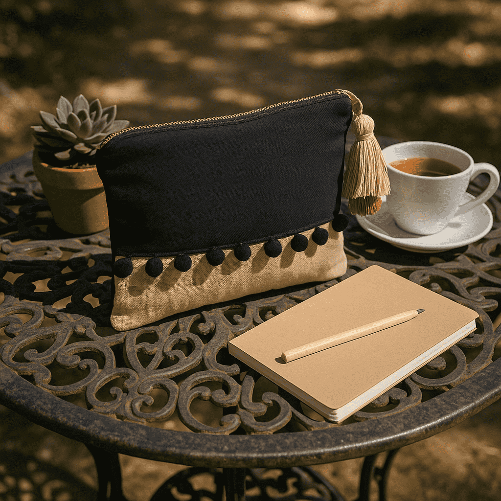 Monotone Embroidered Cotton Travel Pouch