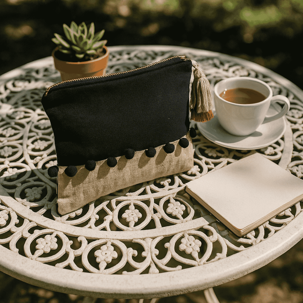 Monotone Embroidered Cotton Travel Pouch