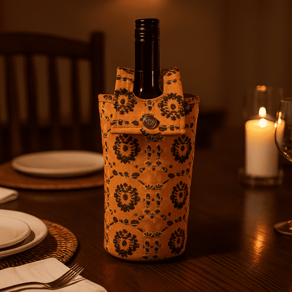 Mustard Wine Bag | Printed Handcrafted Fabric Bottle Bag