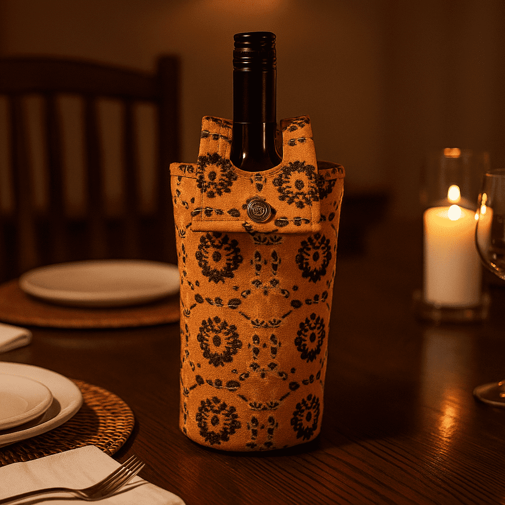 Printed Mustard fabric wine Bottle bag – Handcrafted