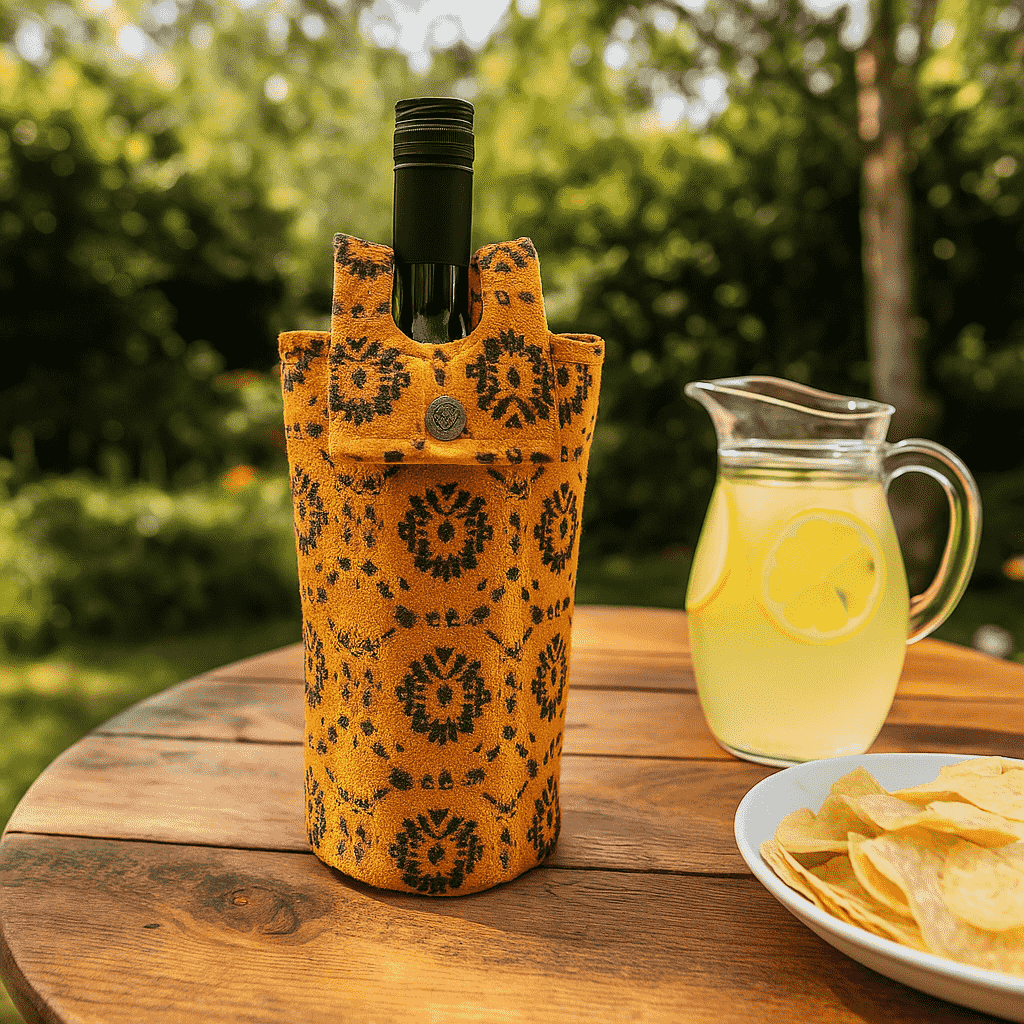 Printed Mustard fabric wine Bottle bag – Handcrafted