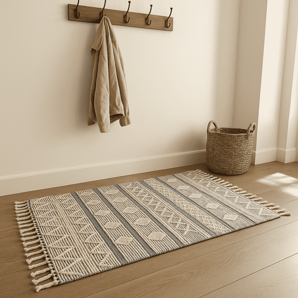 Paneled Geometric Tufted & Hand Woven Rug – Handmade Cotton Rug
