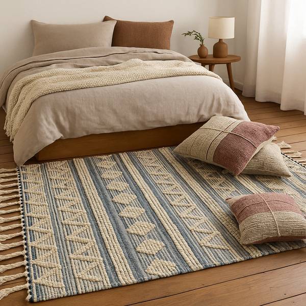 Paneled Geometric Tufted &amp; Hand Woven Rug – Handmade Cotton Rug