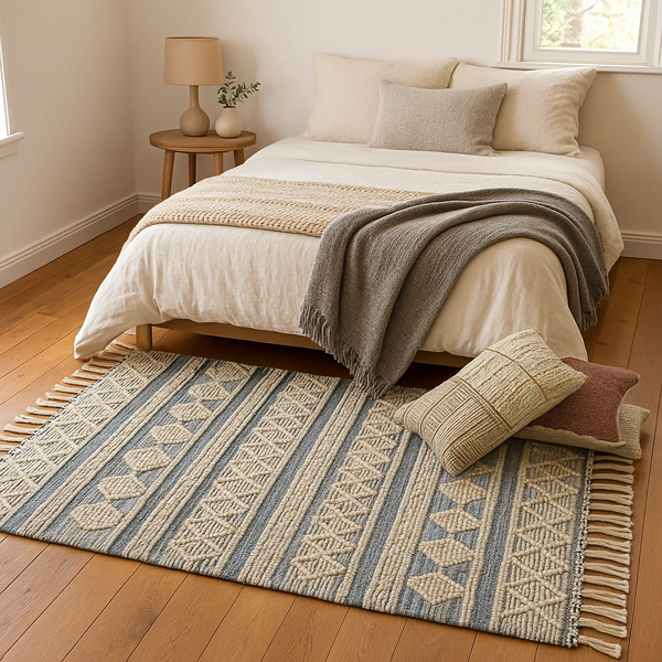 Paneled Geometric Tufted &amp; Hand Woven Rug – Handmade Cotton Rug