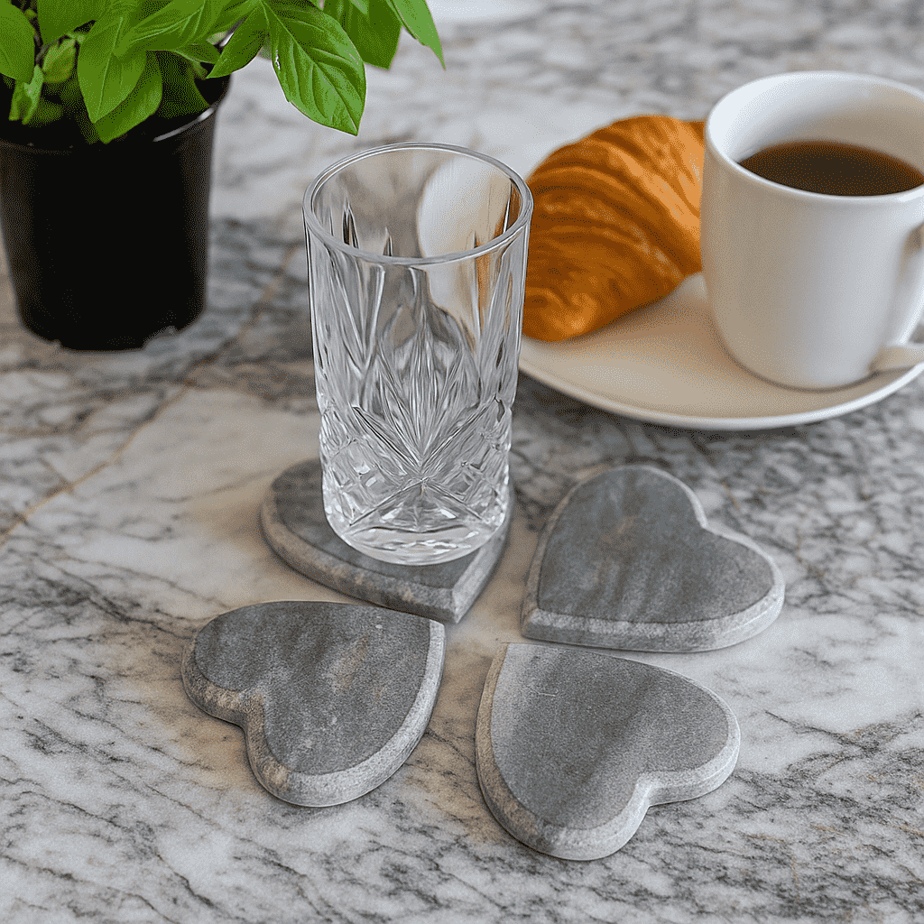Heart-Shaped Hand Cut Marble Coasters (set of 4)