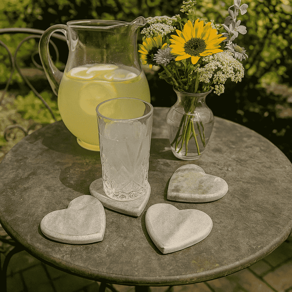 Heart Marble Coasters | Hand Cut Set of 4 Stone Drink Coasters