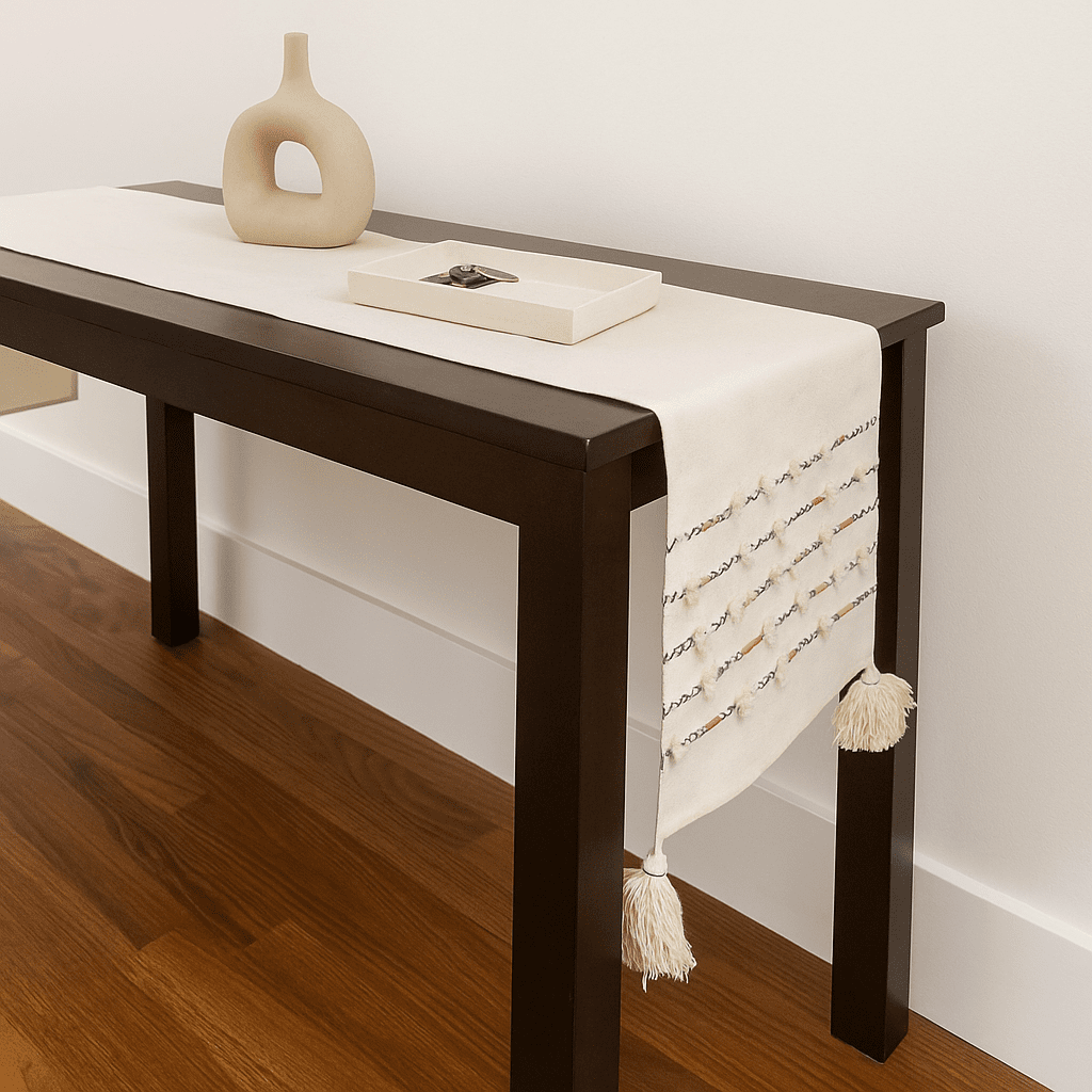 Thread Striped & Tasseled Cotton Table Runner