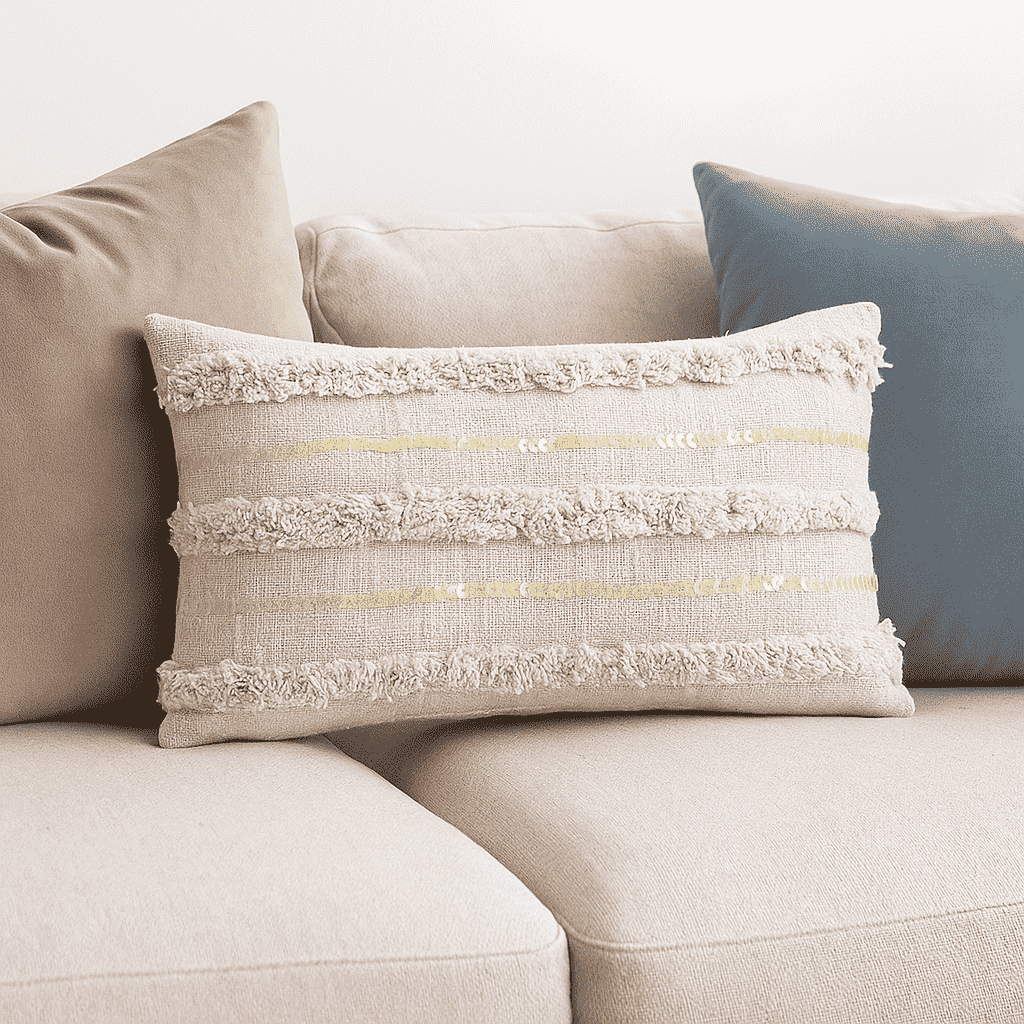 Shaggy Sequinned Lumbar cotton Cushion Cover
