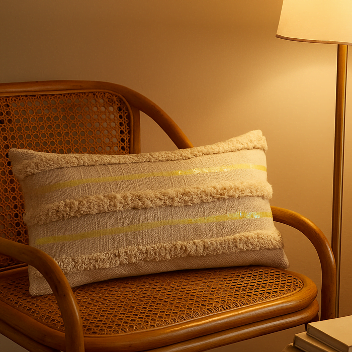 Shaggy Sequinned Lumbar cotton Cushion Cover