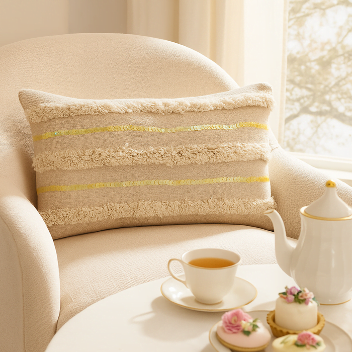 Shaggy Sequinned Lumbar cotton Cushion Cover