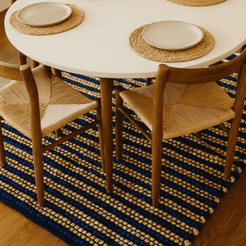 Handwoven Jute Striped Blue Rug – Artisan Floor Decor