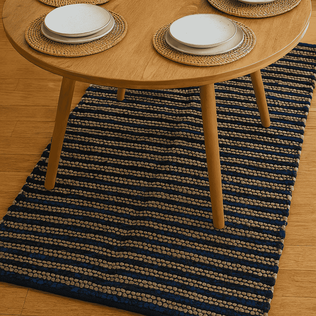 Handwoven Jute Striped Blue Rug – Artisan Floor Decor