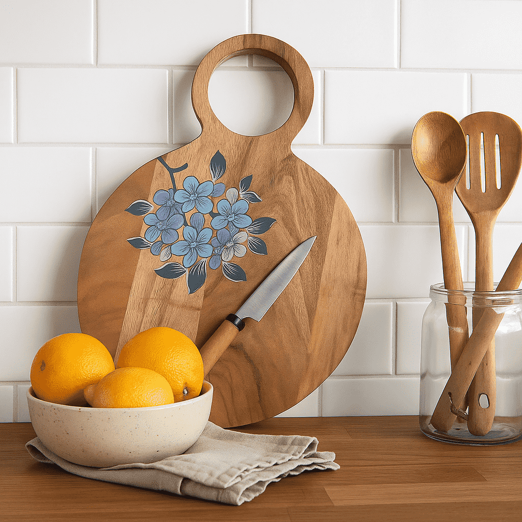 Acacia Wood Chopping Board with Hand painted Violets