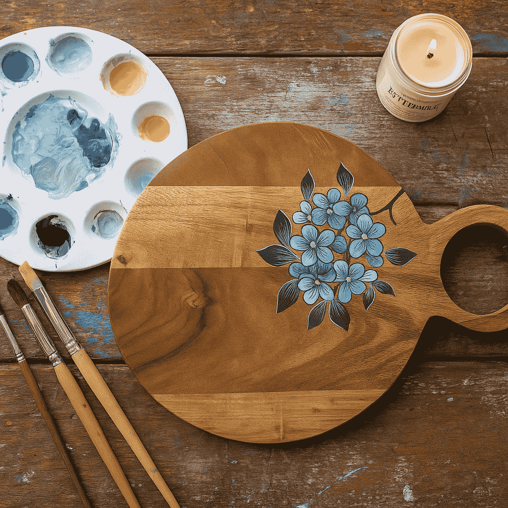 Acacia Wood Chopping Board with Hand painted Violets
