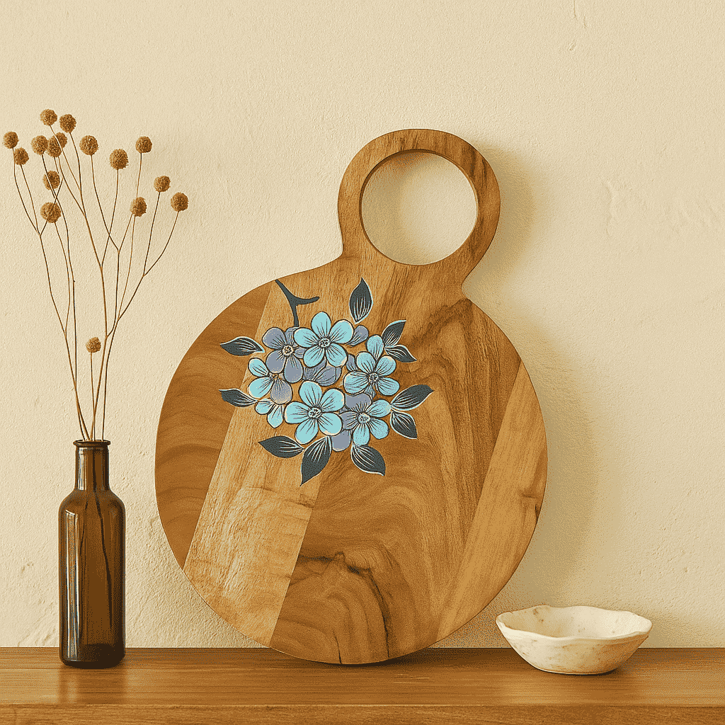 Acacia Wood Chopping Board with Hand painted Violets