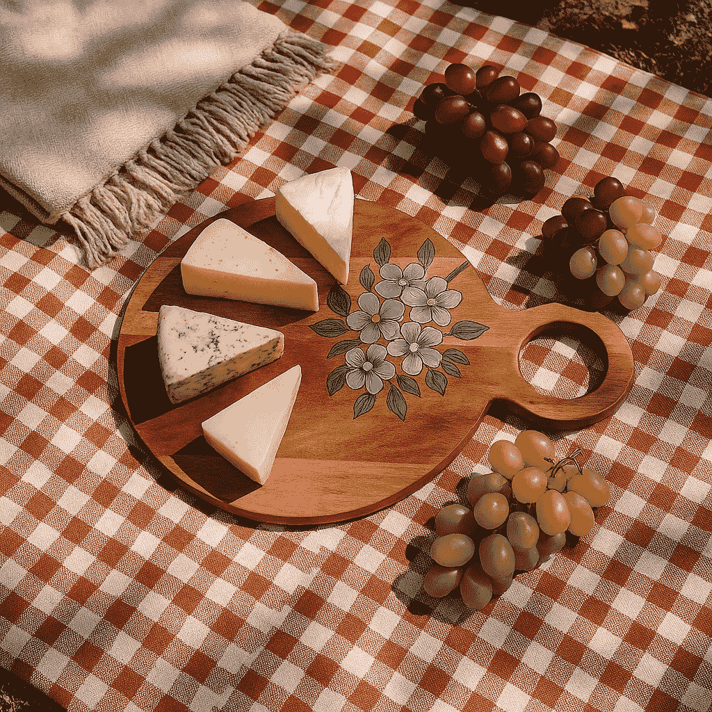 Acacia Wood Chopping Board with Hand painted Violets