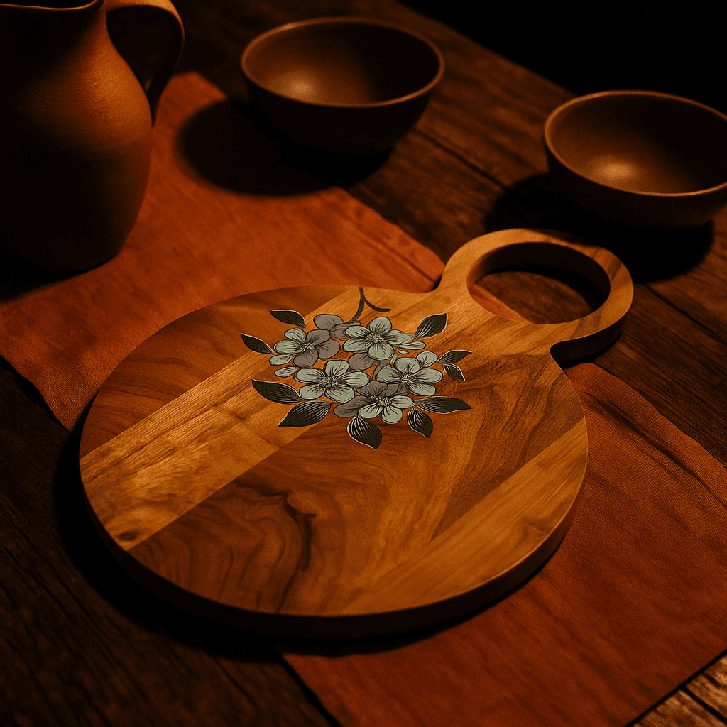 Acacia Wood Chopping Board with Hand painted Violets