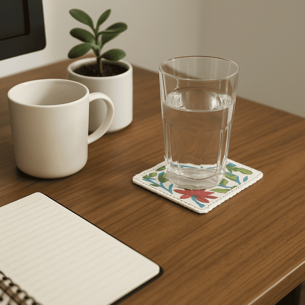 Block Printed Botanical Coasters – Handcrafted Cotton Set of 6