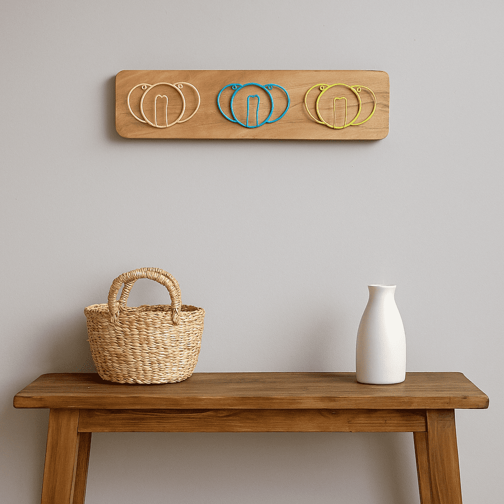 Pastel Coiled Elephants Wooden Wall Hook
