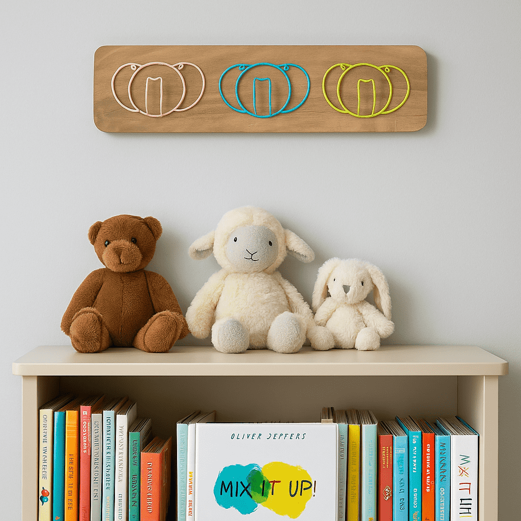 Pastel Coiled Elephants Wooden Wall Hook
