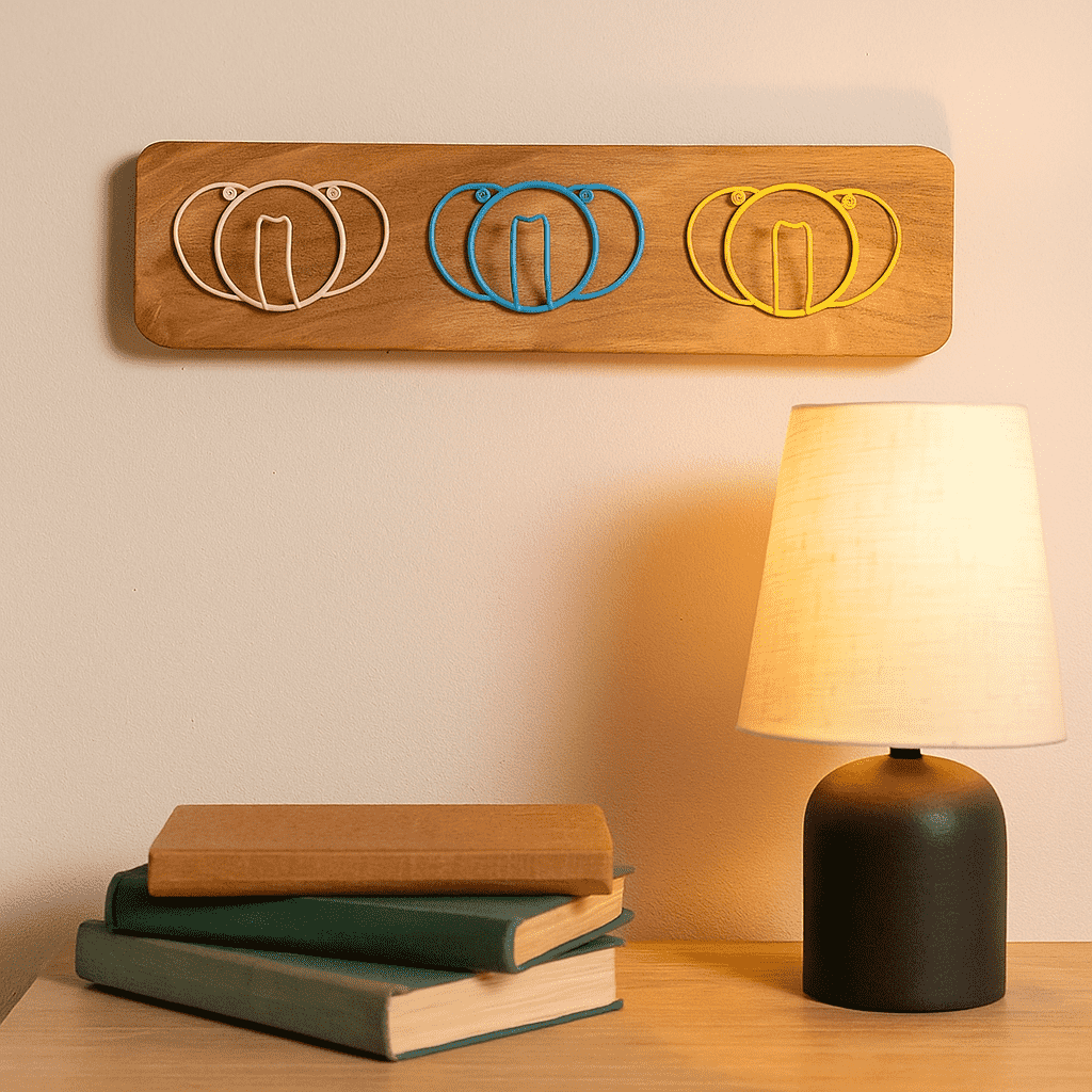 Pastel Coiled Elephants Wooden Wall Hook