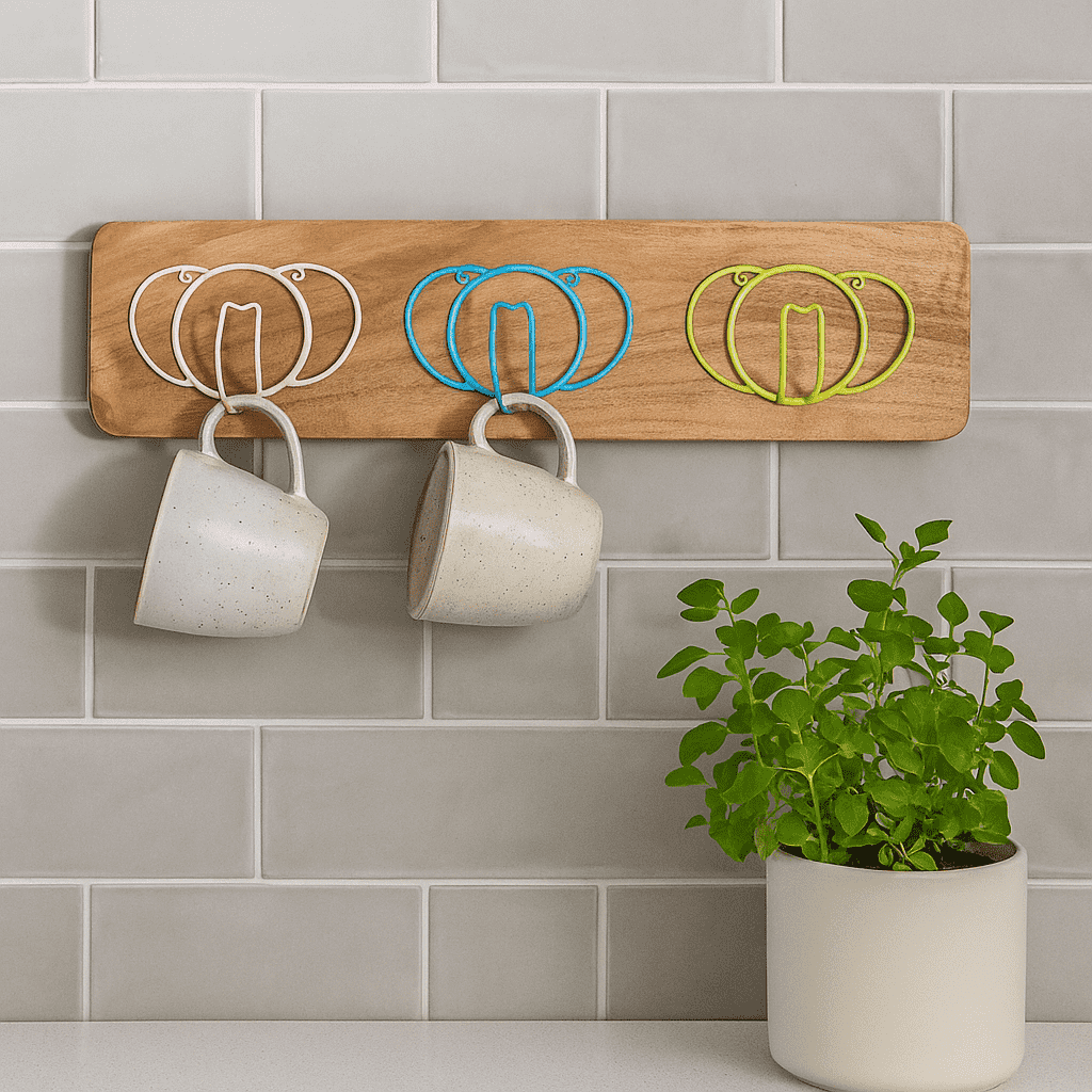 Pastel Coiled Elephants Wooden Wall Hook
