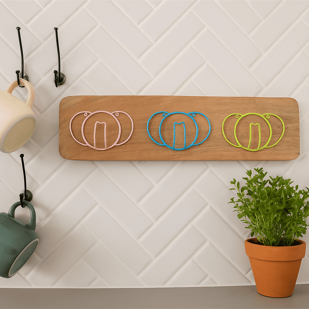 Pastel Coiled Elephants Wooden Wall Hook