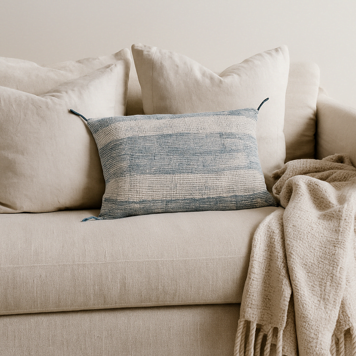 Green Lines Cotton lumbar cushion Cover