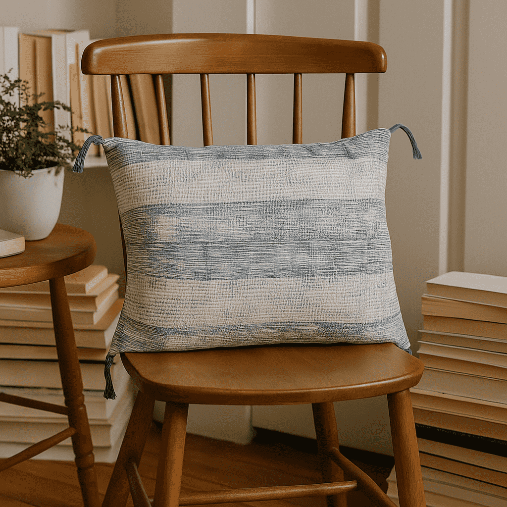 Green Lines Cotton lumbar cushion Cover