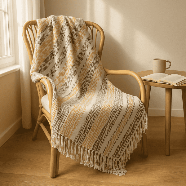 Chevron Striped Throw Blanket | Tasseled Cotton Boho Decor