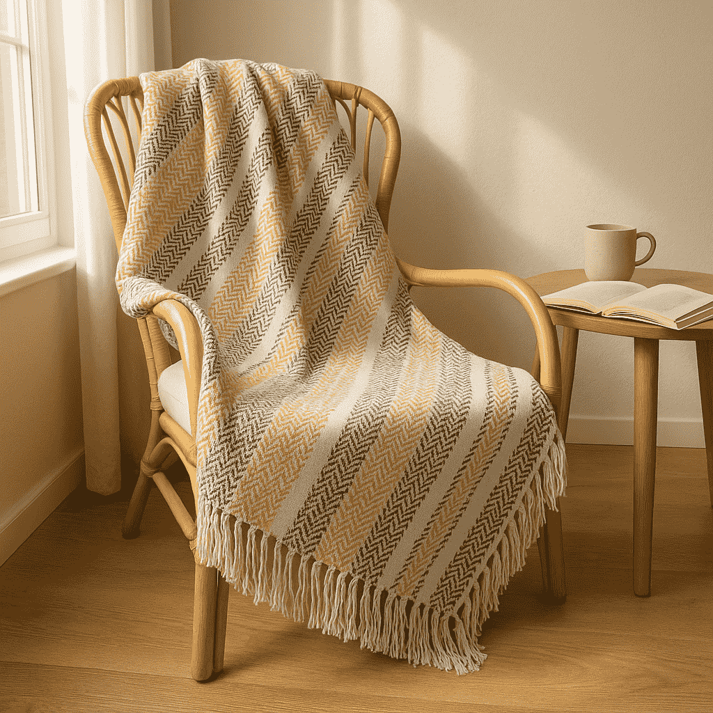 Cotton Chevron-Striped Throw with Tassels