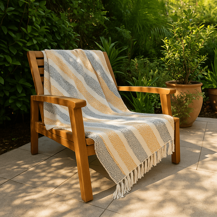 Cotton Chevron-Striped Throw with Tassels