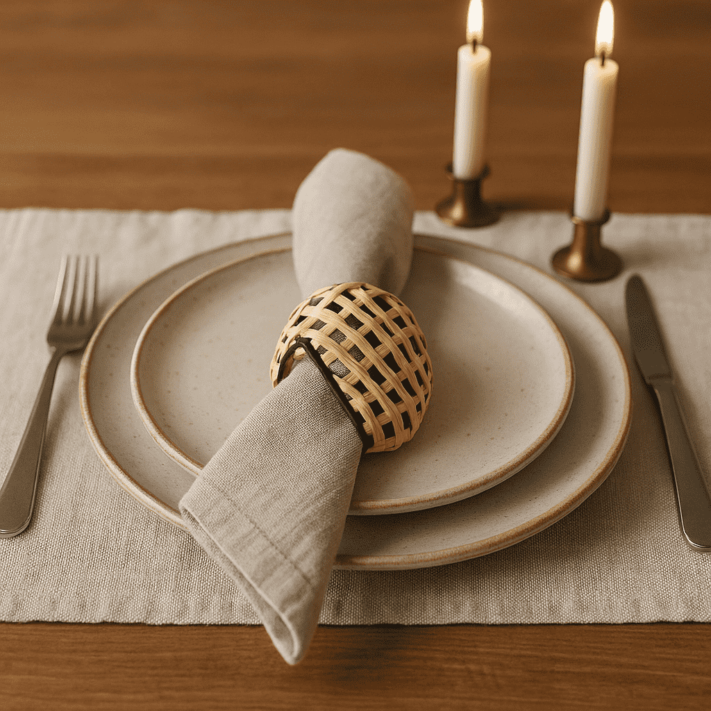Handmade Triangular Iron & Cane Napkin Rings