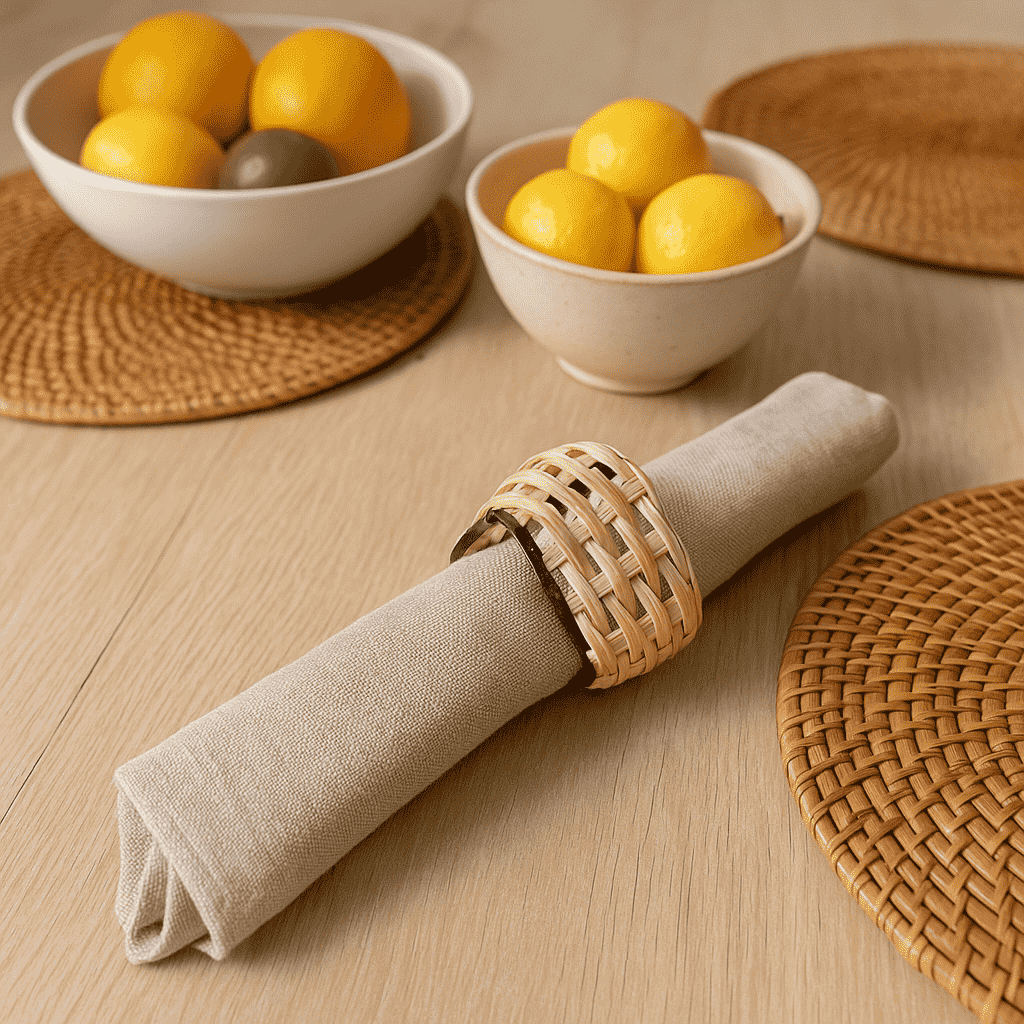 Handmade Triangular Iron &amp; Cane Napkin Rings