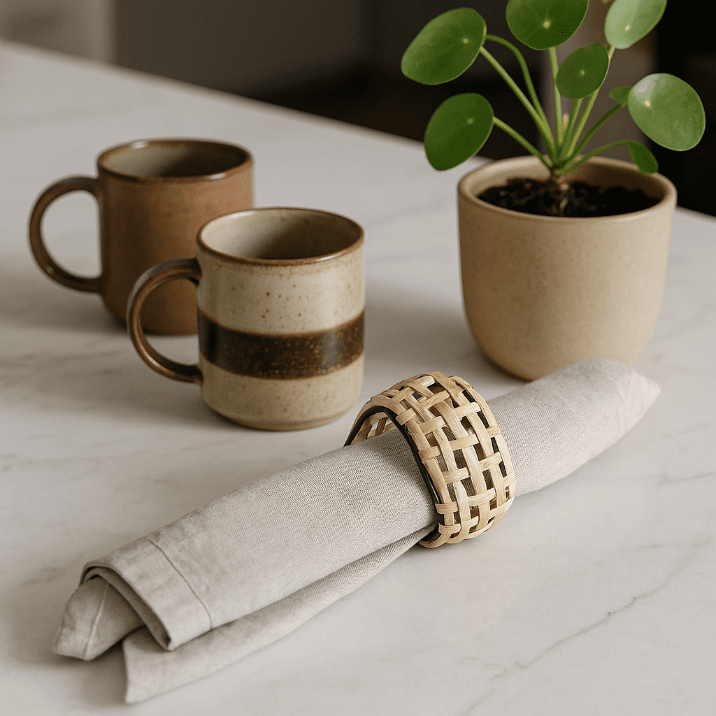 Handmade Triangular Iron &amp; Cane Napkin Rings