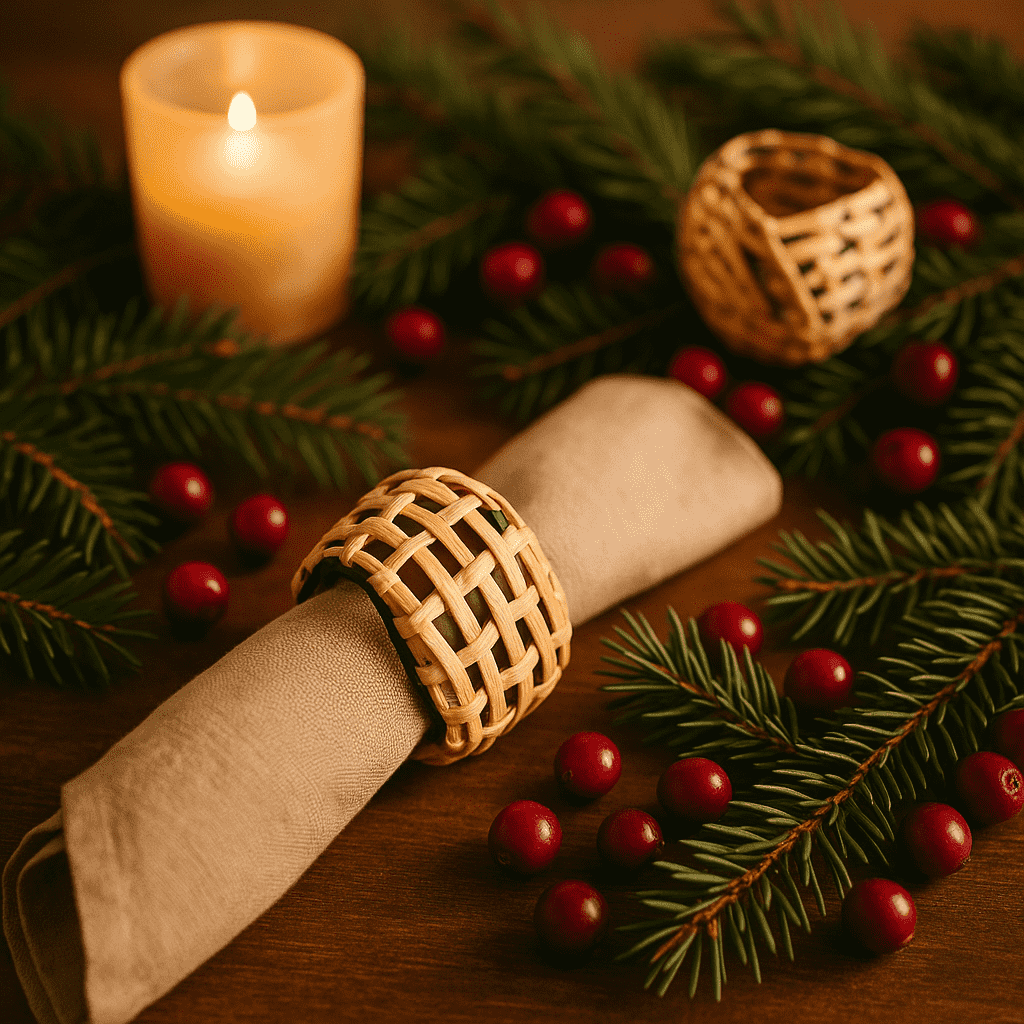 Handmade Triangular Iron &amp; Cane Napkin Rings
