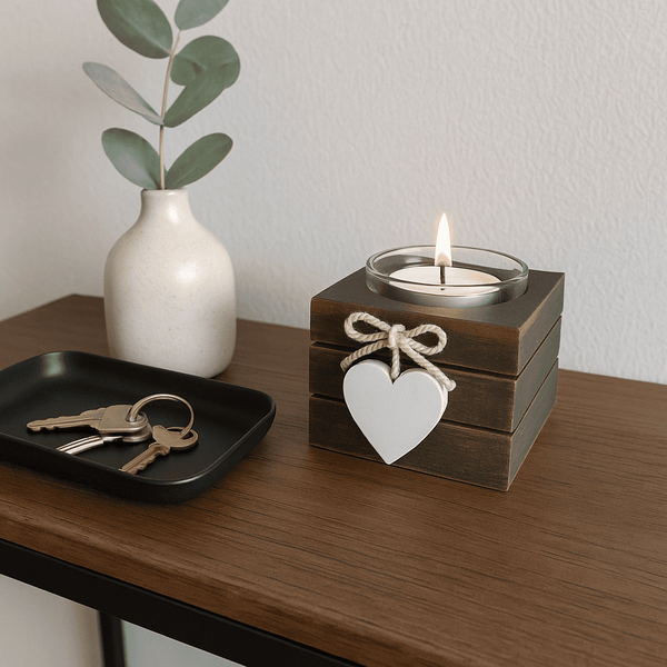 Heart Accent MDF Umber Tealight Holder