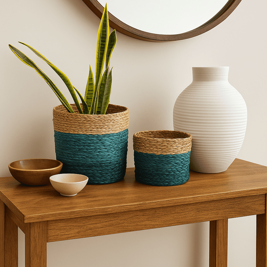 Earthy Handwoven Planters – Sabai Grass Set of 2