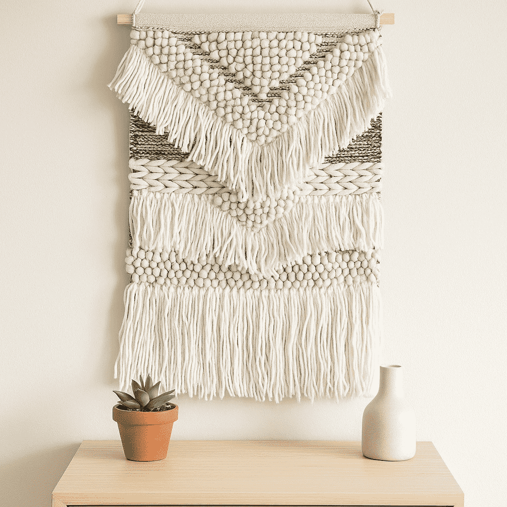 Handwoven Fringe Wall Hanging – Wool &amp; Cotton