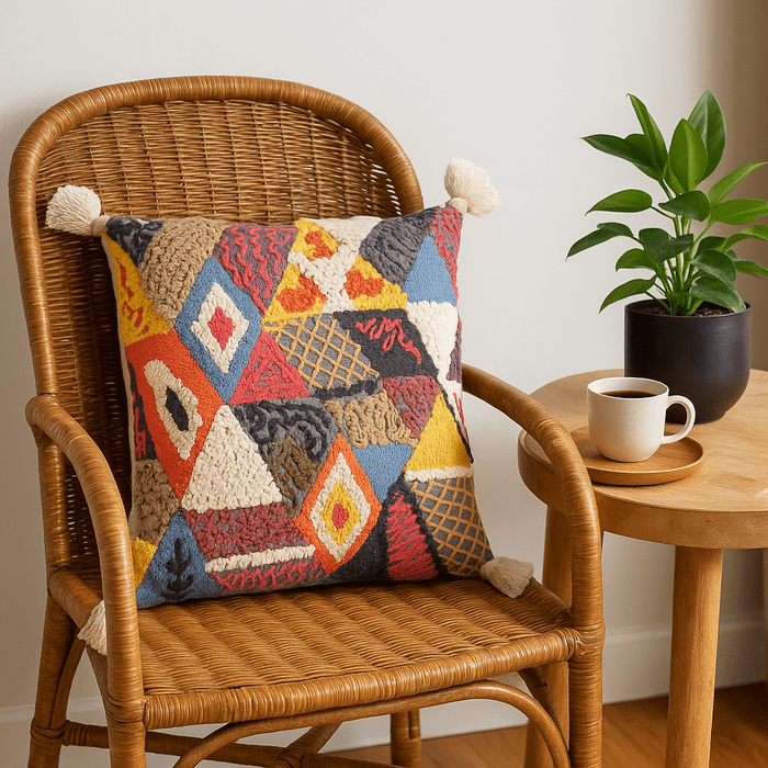 Embroidered &amp; Tasseled Cotton Cushion Cover