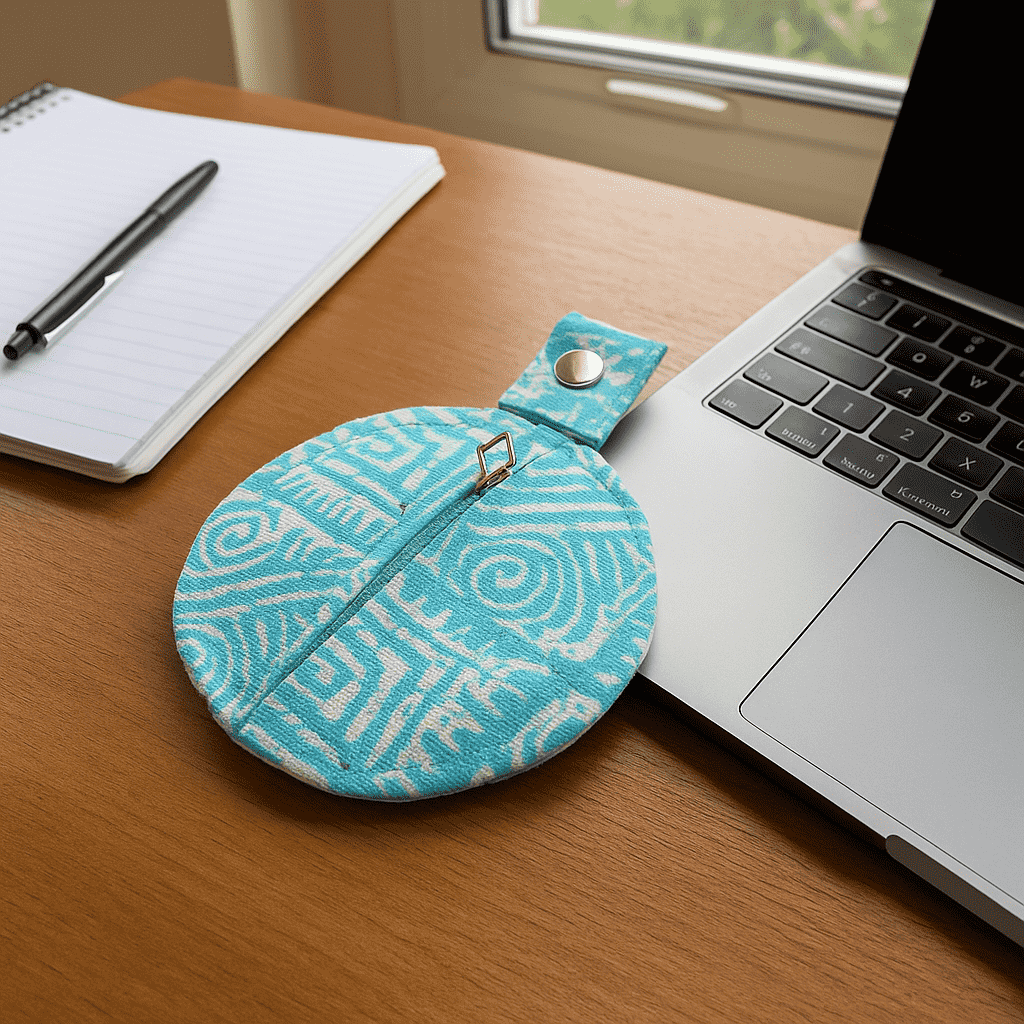 Printed Sky Blue Mini Pouch – Handmade Pouch Bag