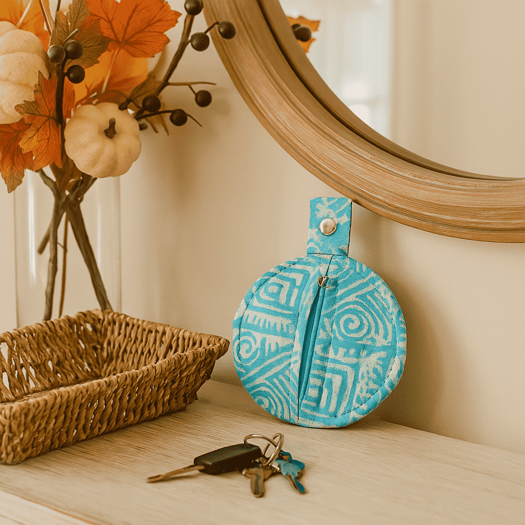 Printed Sky Blue Mini Pouch – Handmade Pouch Bag